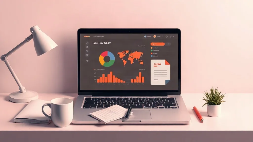 best local SEO software comparison dashboard with map pins and rank tracking charts