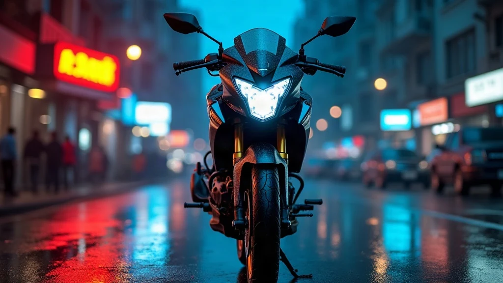 Bajaj Pulsar 125 2026 motorcycle on wet city street at dusk with neon reflections